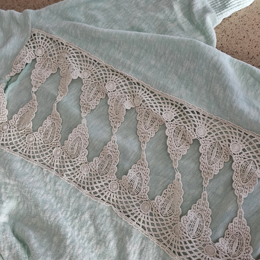 Mint Green Sweater with Lace Detail And Hood